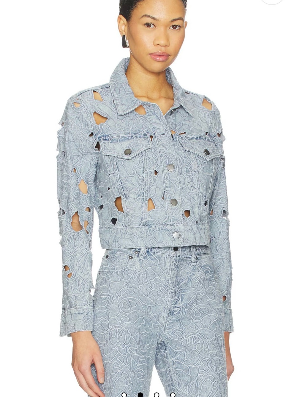 NWT Alice + Olivia Chloe Denim Laser Cut Jacket Size XS